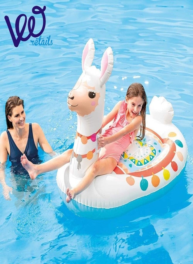 VWretails Inflatable Ride-On Swim Float for Kids, Childrens & Adults. Summer Fun Beach Floatie Perfect for Summer Water Adventures of Age 3+ (Cute Lama Ride-On + Hand Pump) - Image 2